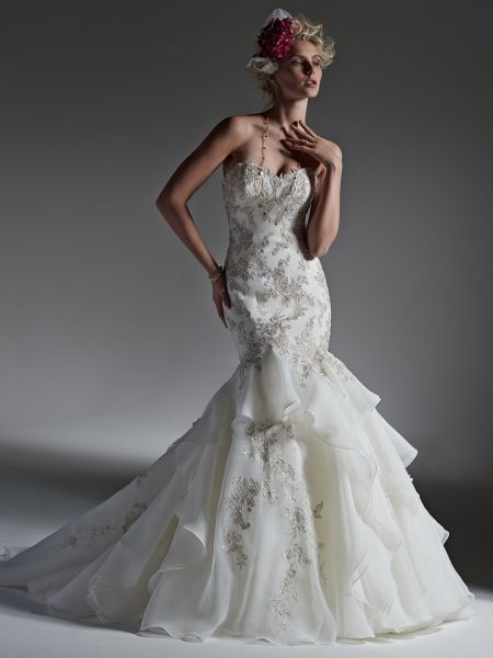 . Sottero & Midgley Maky 6SW210  .  In Stock Size 12 Ivory with Pewter Accents